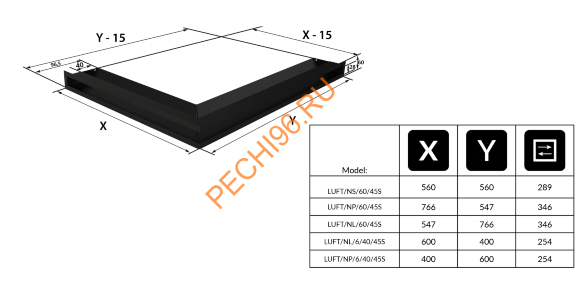 Люфт Kratki NP/L6/40/C угловой черный 600x400 мм