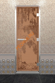Дверь стеклянная DoorWood Хамам «Березка» бронза матовая, 1900х700 мм
