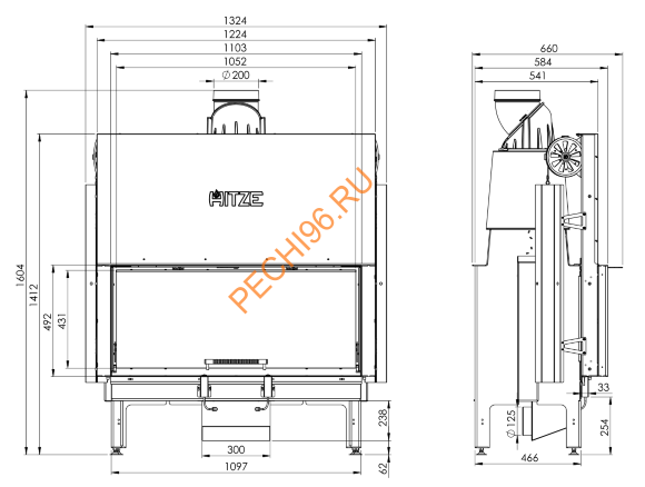 Каминная топка Hitze Ardente ARD105X43G-I Каминная топка Hitze Ardente ARD105X43G-I
