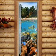 Дверь стеклянная DoorWood «Престиж», 800х2000мм, с фотопечатью «Тропики»