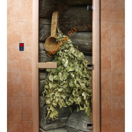 Дверь стеклянная DoorWood с фотопечатью «Русская баня»