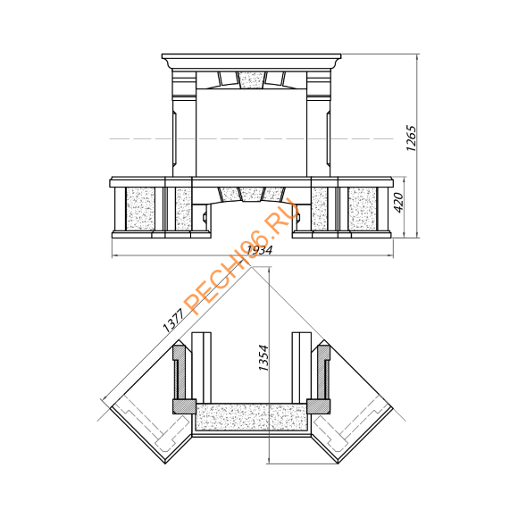 Облицовка для камина MARBELLA SR мрамор EMPERADOR с каменной балкой, угловая