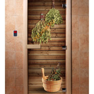 Дверь стеклянная DoorWood с фотопечатью «Веники»