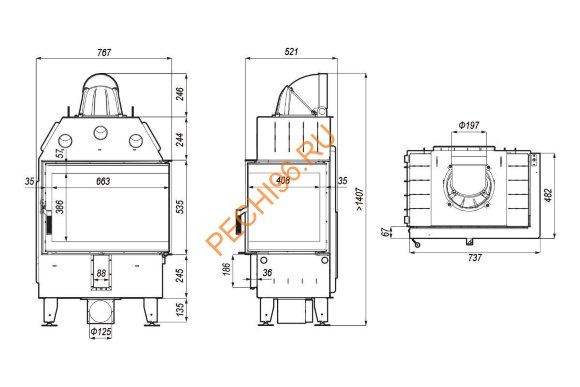 Каминная топка DEFRO HOME INTRA SM BP/BL, 10 кВт, 737/535/482мм Каминная топка DEFRO HOME INTRA SM BP/BL, 10 кВт, 737/535/482мм