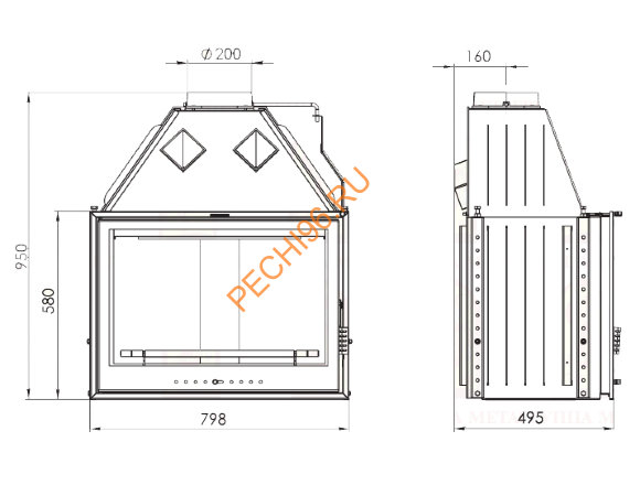 Каминная топка Мета Эльба 800Ш Каминная топка Мета Эльба 800Ш