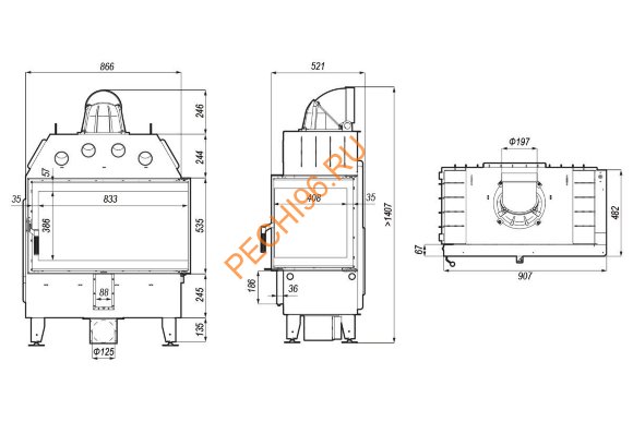 Каминная топка DEFRO HOME INTRA ME BP/BL, 13 кВт, 907/535/482мм