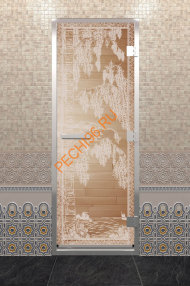 Дверь стеклянная DoorWood Хамам «Березка» прозрачная, 2000х800 мм