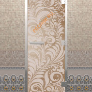 Дверь стеклянная DoorWood Хамам «Хохлома» прозрачная, 1900х700 мм