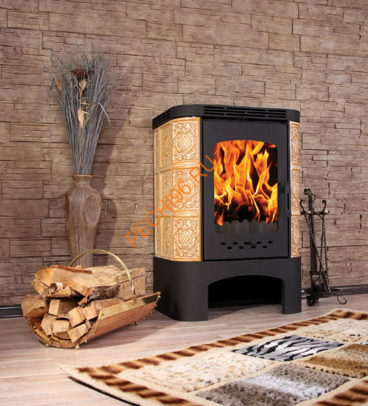 Печь-камин БАВАРИЯ изразец с металлической крышкой Барокко песочная Печь-камин БАВАРИЯ изразец с металлической крышкой Барокко песочная