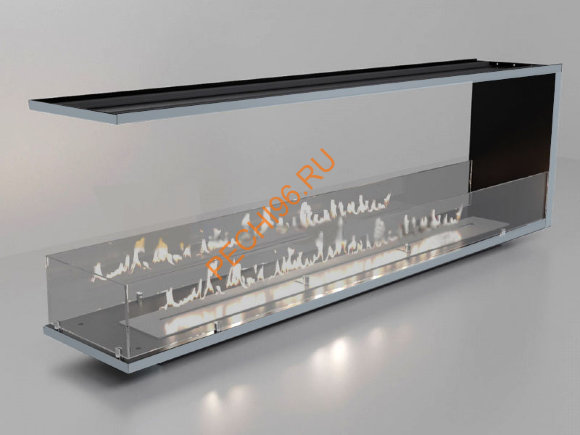 Торцевой биокамин 1500х500х300 мм, стекло тонированное, рамка нержавейка