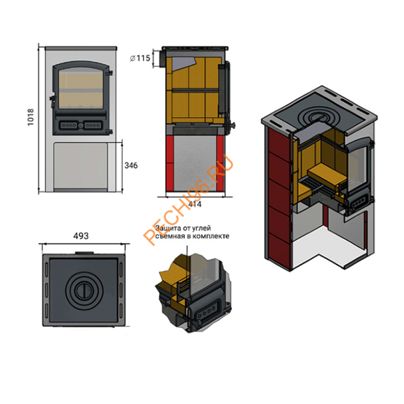 Печь-Камин Этна БКД с плитой и т/о Антрацит Печь-Камин Этна БКД с плитой и т/о Антрацит