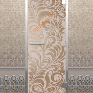 Дверь стеклянная DoorWood Хамам «Хохлома» сатин, 1900х700 мм