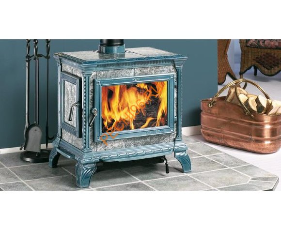 Чугунная печь-камин Hergom Heritage, светло-голубая эмаль Чугунная печь-камин Hergom Heritage, светло-голубая эмаль