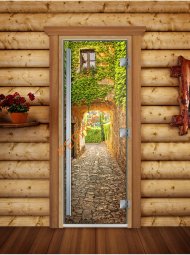 Дверь стеклянная DoorWood «Престиж», 800х2000мм, с фотопечатью «Венецианский дворик»