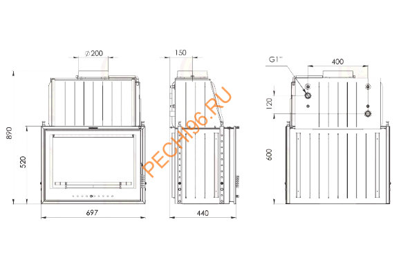 Каминная топка Мета Эльба Аква 700Ш Каминная топка Мета Эльба Аква 700Ш
