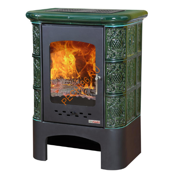 Печь-камин ЭкоКамин БАВАРИЯ изразец Барокко зеленая