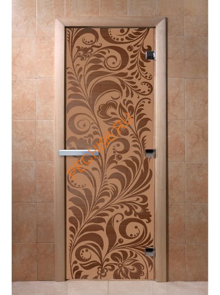 Дверь стеклянная DoorWood Хамам «Хохлома» бронза матовая, 1900х700 мм