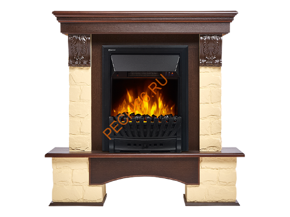 Электрокамин Electrolux Classic EFP/P-1020LS с порталом Firelight Forte Classic U угловой, камень бежевый, темный дуб