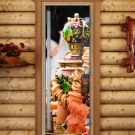 Дверь стеклянная DoorWood «Престиж», 800х2000мм, с фотопечатью «Хохлома»