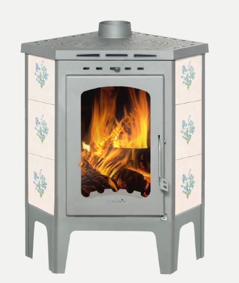 Печь-камин EcoKamin БАВАРИЯ Оптима Незабудка угловая с плитой