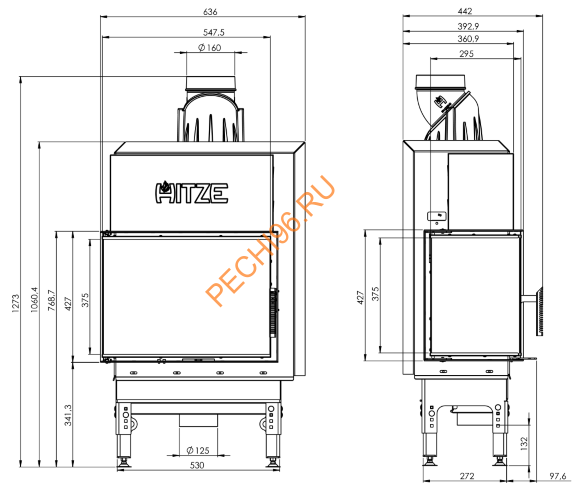 Каминная топка Hitze HST54x39L/R
