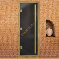 Дверь в хамам стеклянная Арта Премьер 60G Серая матовая, коробка золото алюминий с порогом