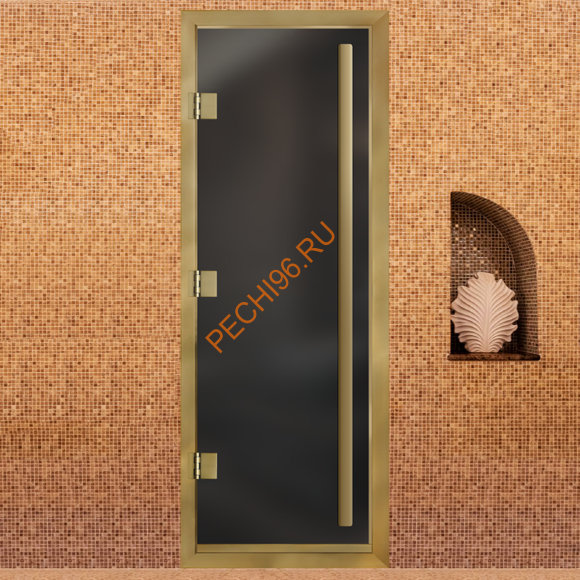 Дверь в хамам стеклянная Арта Премьер 60G Серая матовая, коробка золото алюминий с порогом