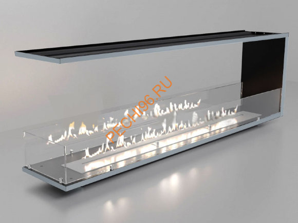 Торцевой биокамин 1500х500х300 мм, стекло, рамка нержавейка