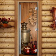 Дверь стеклянная DoorWood «Престиж», 800х2000мм, с фотопечатью «После баньки»