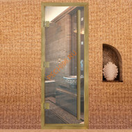 Дверь в хамам стеклянная Арта Престиж ВР Прозрачная, коробка золото алюминий с порогом