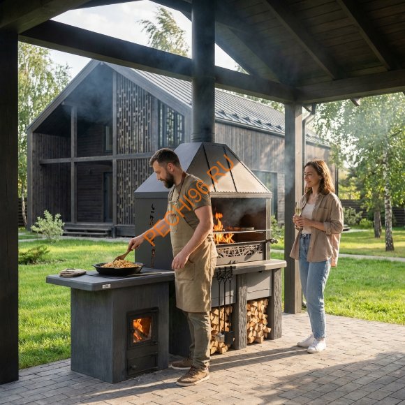 Объединённые печи 2 в 1 с печью под казан Графит