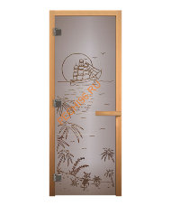 Дверь стеклянная «сатин матовая Лагуна» коробка 1900х700 мм, бук