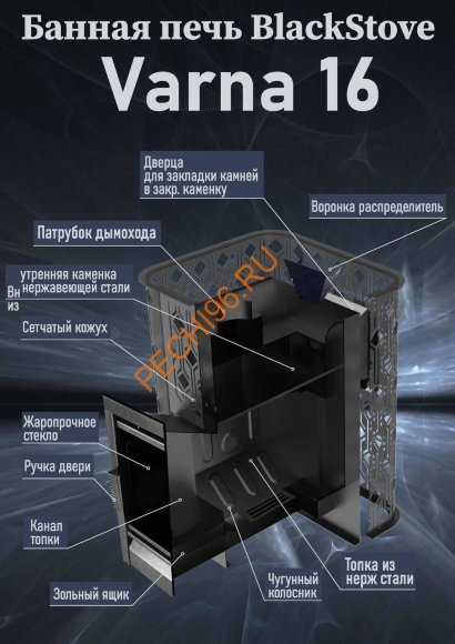 Банная печь BLACK STOVE Varna 16, Aisi 430