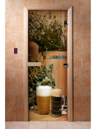 Дверь стеклянная DoorWood с фотопечатью «С легким паром!»