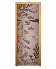 Дверь стеклянная «сатин матовая Тайга» коробка 1900х700 мм, бук