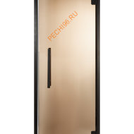 Дверь стеклянная Grandis GS 8х19-B-S-Bl коробка алюминий Diamond Black, ручка Термоясень