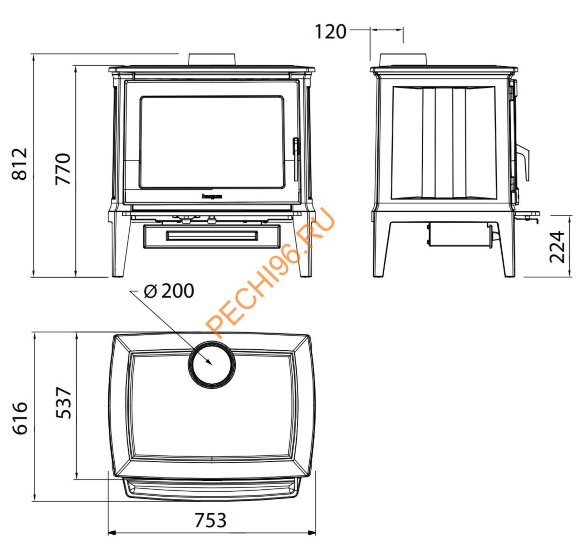Чугунная печь-камин Hergom E30 L HF Чугунная печь-камин Hergom E30 L HF