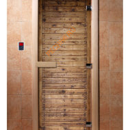 Дверь стеклянная DoorWood с фотопечатью «Деревенская банька»