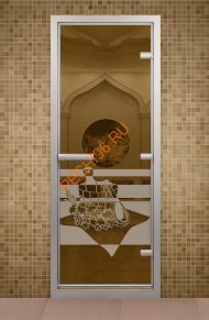 Дверь стеклянная ALDO «Банный вечер» коробка алюминий с порогом