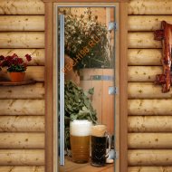 Дверь стеклянная DoorWood «Престиж», 800х2000мм, с фотопечатью «С легким паром!»