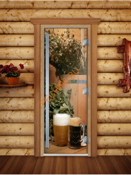 Дверь стеклянная DoorWood «Престиж», 700х1900мм, с фотопечатью «С легким паром!»