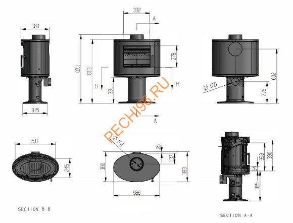 Печь-камин FireBird Puma 9кВт, чугун, с опорой