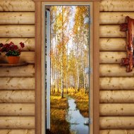 Дверь стеклянная DoorWood «Престиж», 700х1900мм, с фотопечатью «Золотая осень»