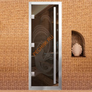 Дверь в хамам стеклянная Арта Премьер Арт 60G Русалка, коробка алюминий с порогом