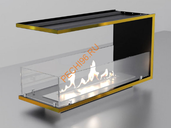 Торцевой биокамин 1000х500х300 мм, стекло, рамка латунь Торцевой биокамин 1000х500х300 мм, стекло, рамка латунь