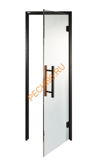 Дверь стеклянная Grandis GS 7х19-M1-S-Bl коробка алюминий Diamond Black, ручка Термоабаш