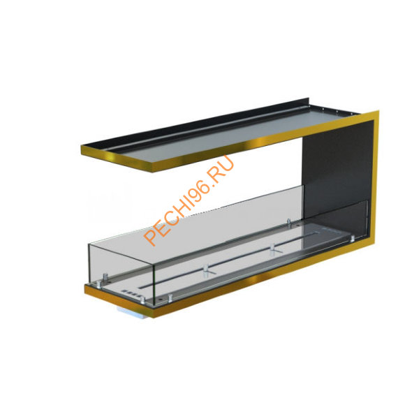 Торцевой биокамин 1200х500х300 мм, стекло тонированное, рамка латунь Торцевой биокамин 1200х500х300 мм, стекло тонированное, рамка латунь