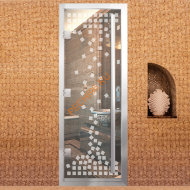 Дверь в хамам стеклянная Арта Премьер Арт 60G Мозаика, коробка алюминий с порогом