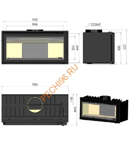 Дровяной камин CHAZELLES Yoko с топкой VE1000