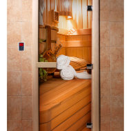 Дверь стеклянная DoorWood с фотопечатью «Райское место»